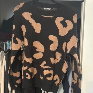Shein Black and Tan Leopard Print Sweater